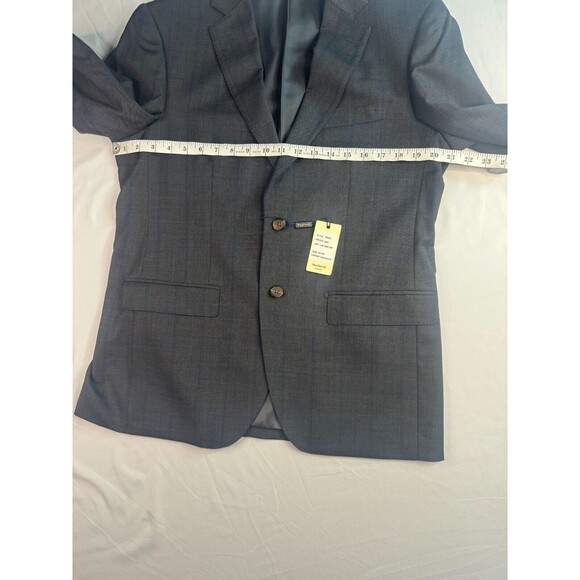 Max Davoli Baroni Super 150s Suit Set Mens Size 39S 33S Gray Blue Windowpane - Picture 9 of 16